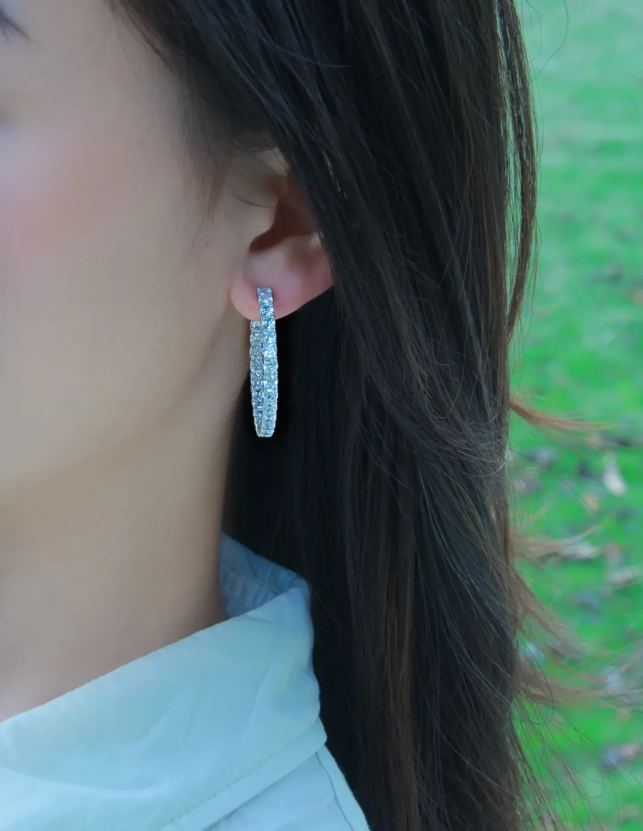 Pavé-Set Square-Cut Stone Hoop Earrings 3