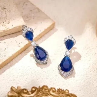 Pear-Shaped Blue Gemstone and Pavé White Stone Drop Earrings