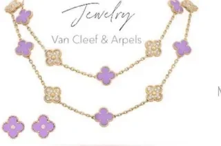 Collier chaîne or avec pendentifs trèfle alternants violet 2