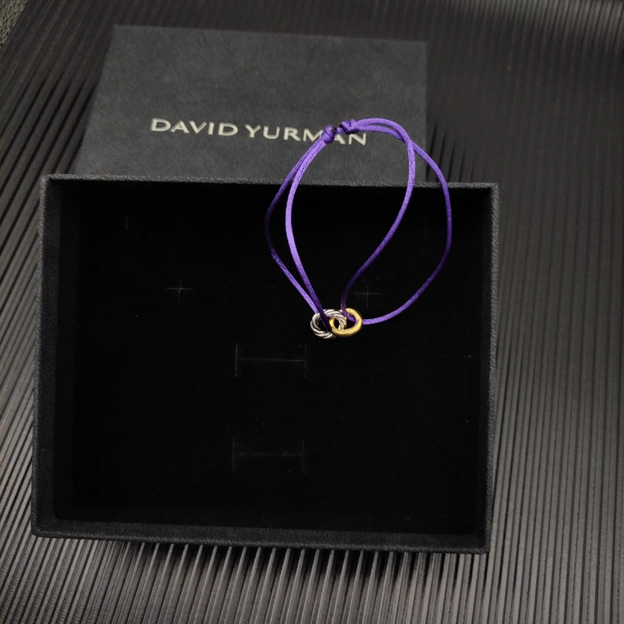 Purple Gold Silk-Like Cord Dual-Tone Interlocking Rings Bracelet 3