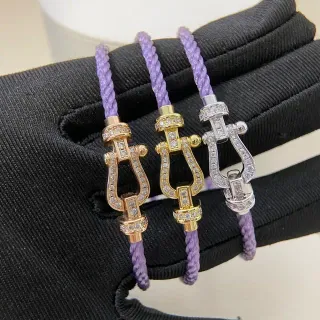 Purple Gold Twisted Cord Lyre-Shaped Clasp Bracelet