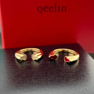 qeelin خاتم مفتوح ذهبي أحمر بأطراف على شكل C مقبسة بخارة