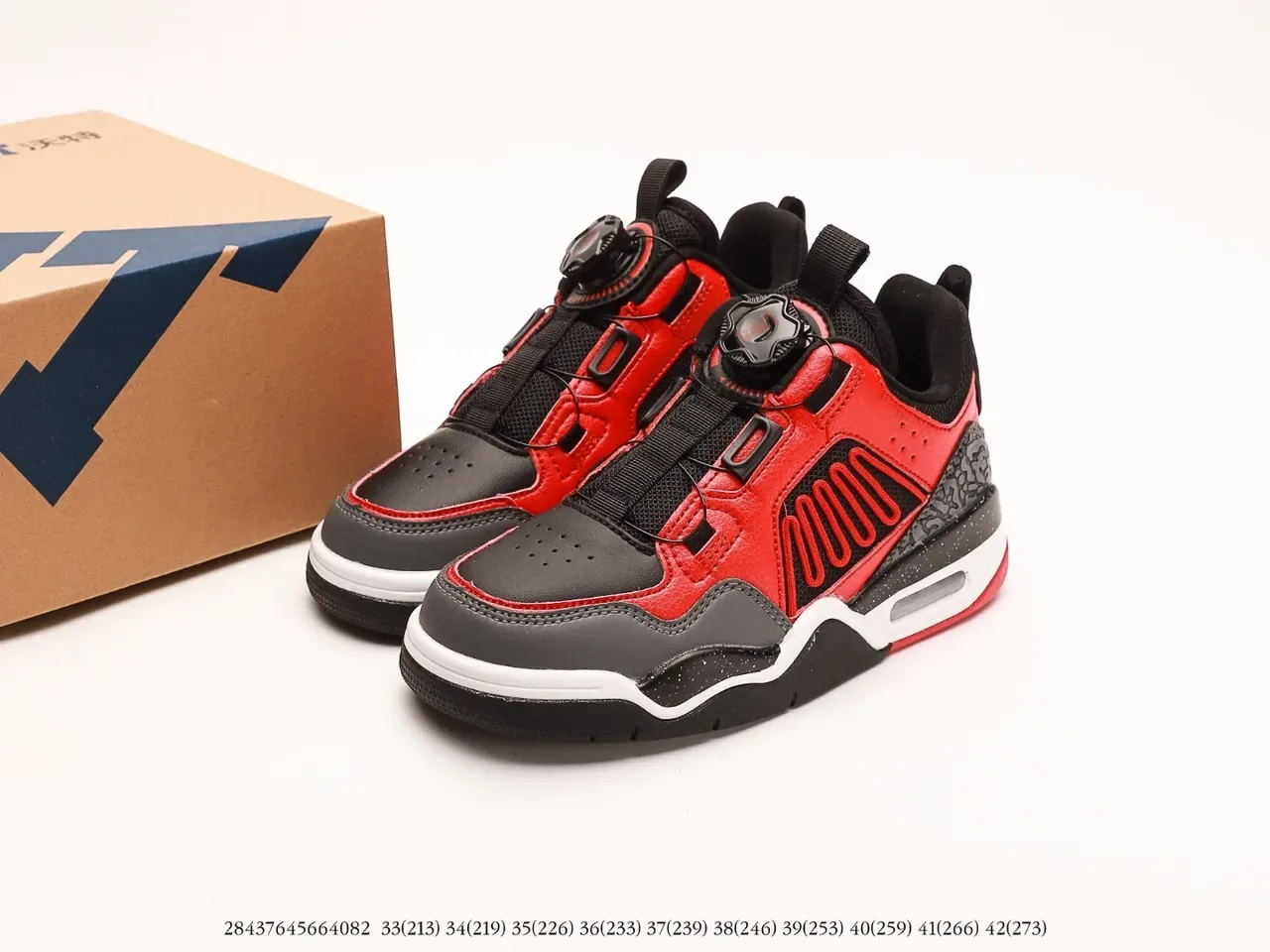 Red Black White Gray High-Top Strap-Closure Sneaker 23
