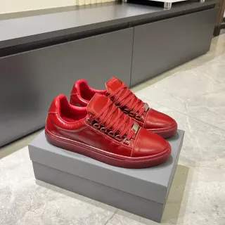 Red Smooth Leather Low-Top Lace-Up Sneakers
