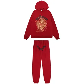 Red Spiderweb Graphic Oversized Hoodie and Jogger Tracksuit