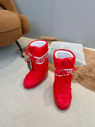 红色白色保暖高筒靴抽绳雪靴 4