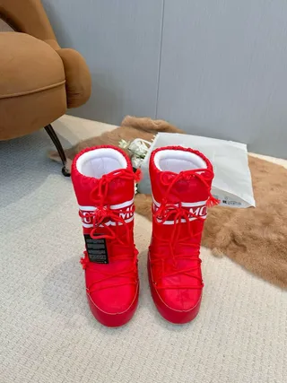 红色白色保暖高筒靴抽绳雪靴 6