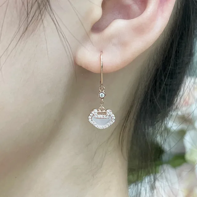 Brincos pendentif de cristal pavé com fivela de tom dourado rosa 9