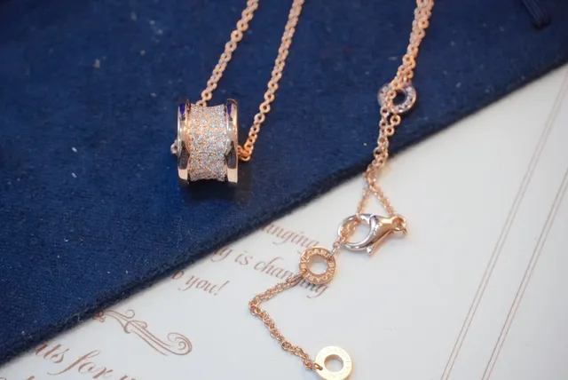 Rose Gold-Toned Pavé Cylindrical Pendant Necklace 2