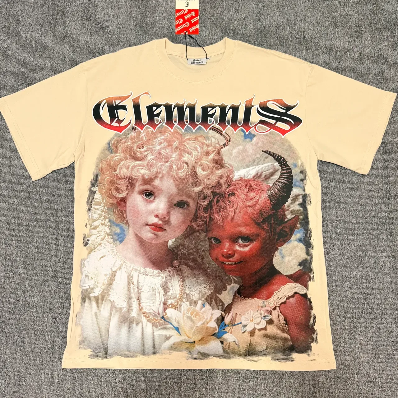 Saint Elements Graphic Print Angel Devil Motif T-Shirt 4