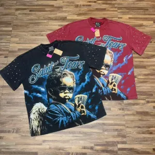 Saint Tears Graphic Rhinestone-Embellished Oversized T-Shirt