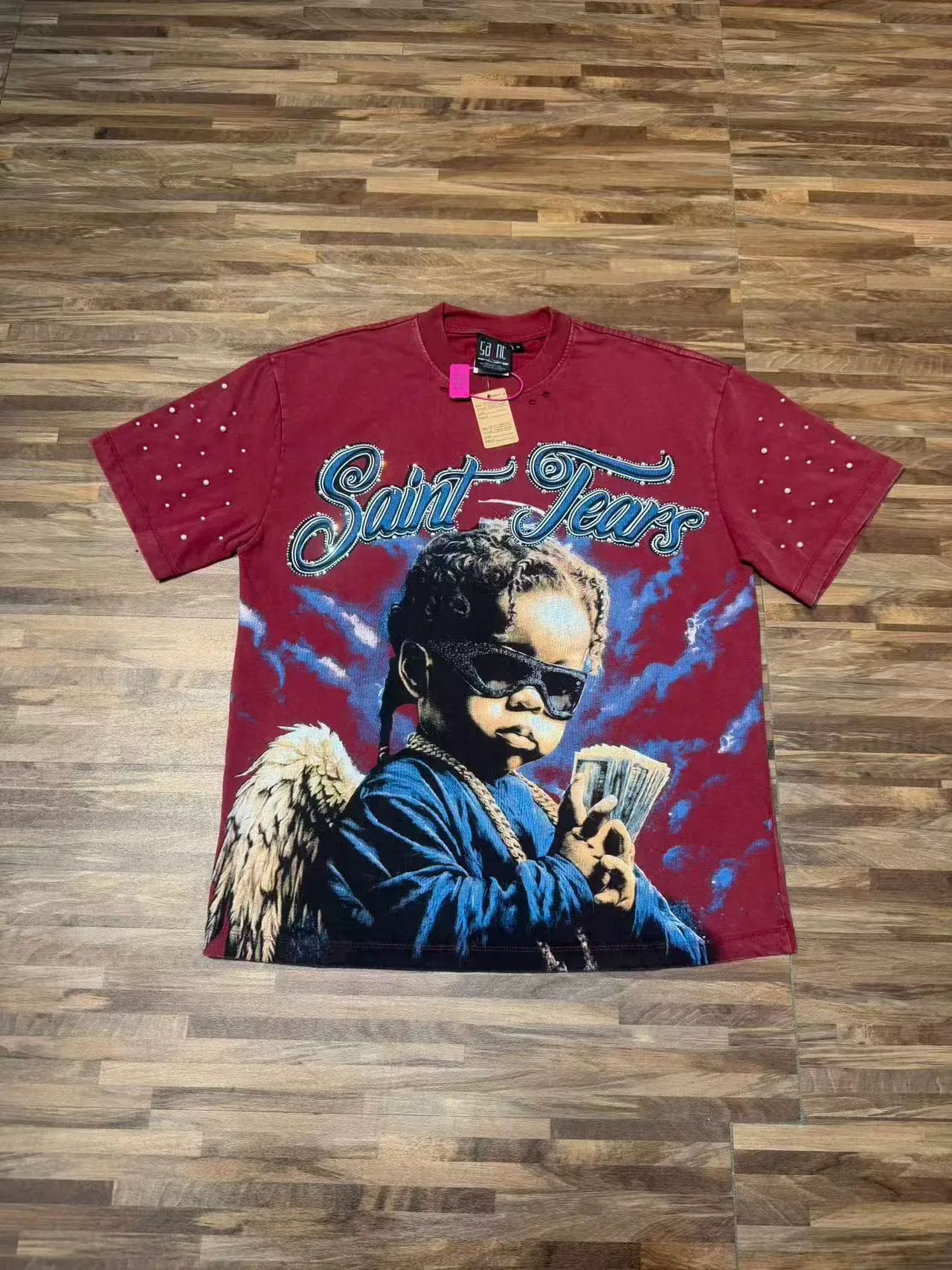 تيشيرت أوفرسايز Saint Tears جرافيك مزين بالراينستون 12