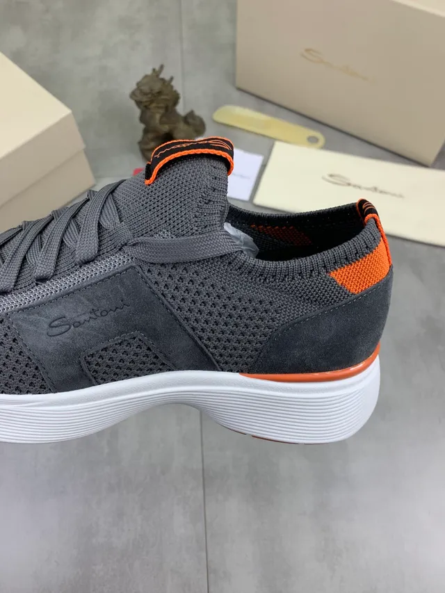 Santoni Gray Orange Knit Upper Lace-Up Sneakers 3