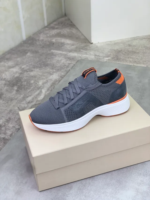 Santoni Gray Orange Knit Upper Lace-Up Sneakers 4
