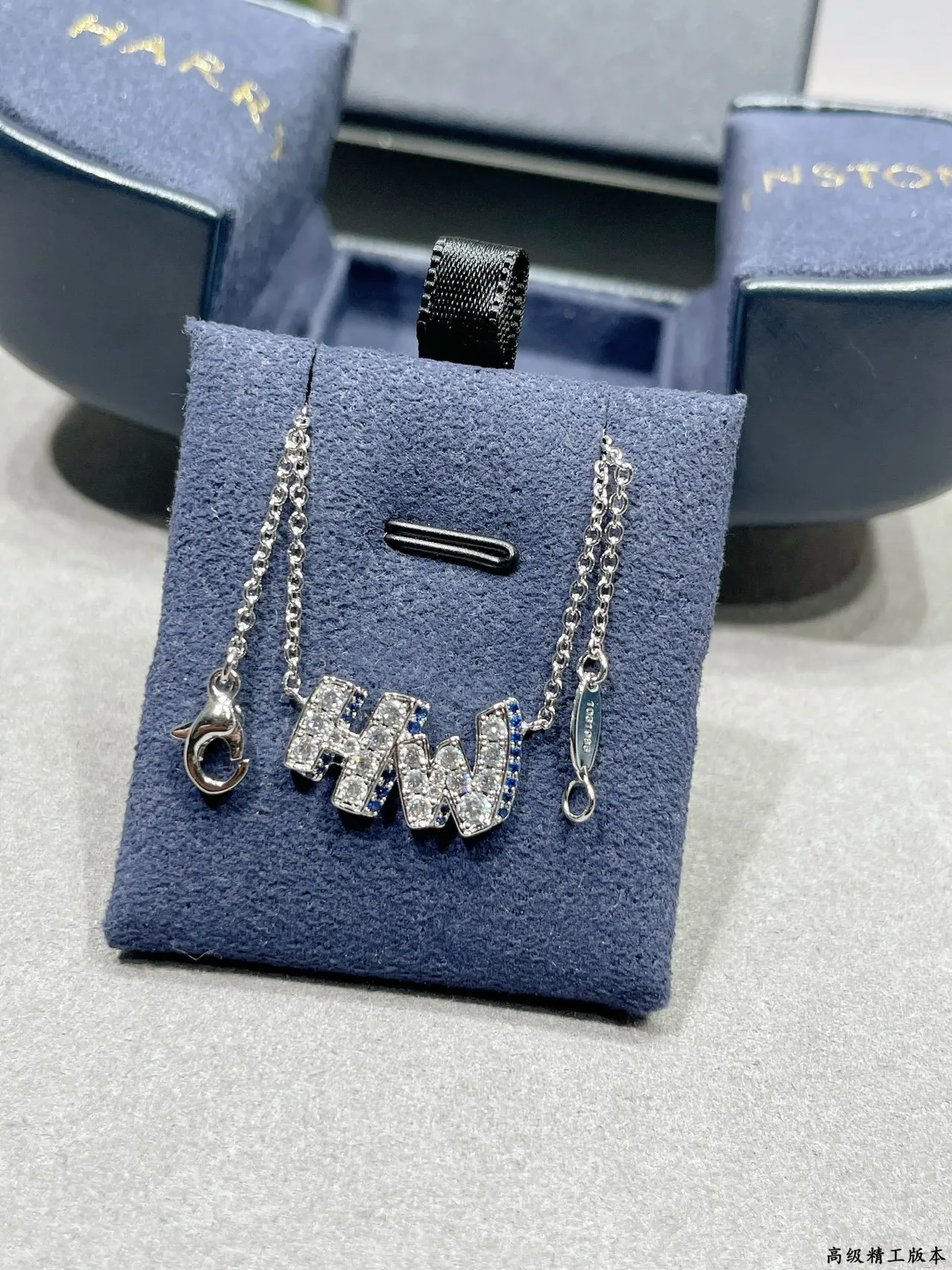 Silver Blue Pavé-Set Initial Pendant Chain Necklace 8