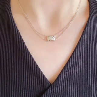 Silver Double-Layer Chain Rectangular Textured Pendant Necklace