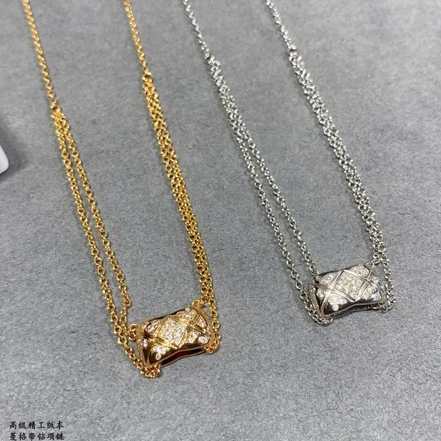 Silver Double-Layer Chain Rectangular Textured Pendant Necklace 2