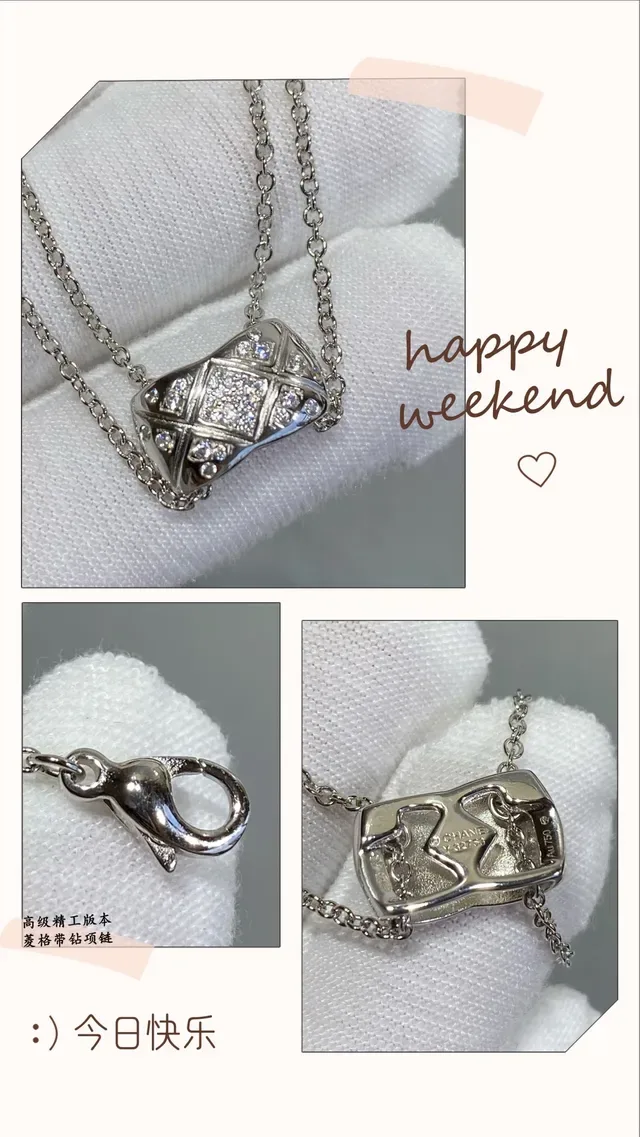 Silver Double-Layer Chain Rectangular Textured Pendant Necklace 6