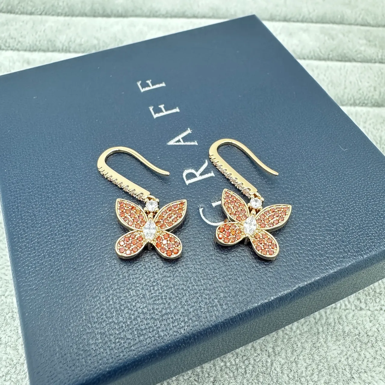 Silver Gold Butterfly Motif Pave-Set Stones Earrings 3