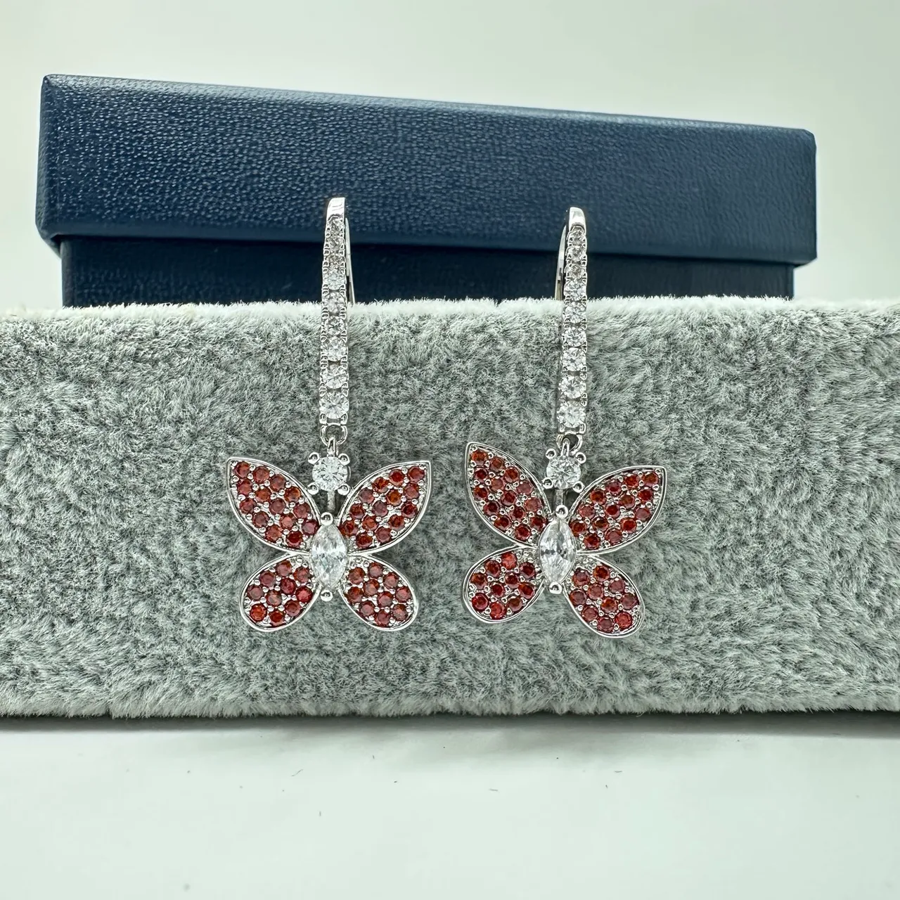 Silver Gold Butterfly Motif Pave-Set Stones Earrings 5