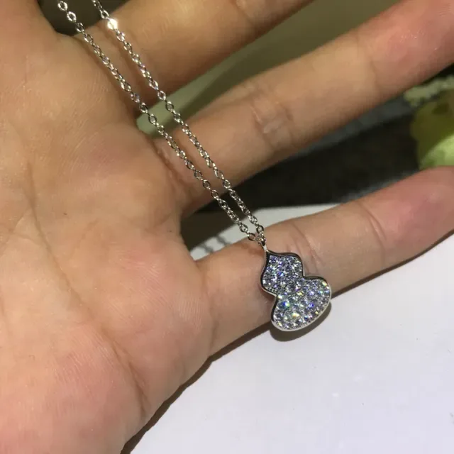 Silver Gold Gourd-Shaped Pendant Pavé Crystal Setting Necklace 6