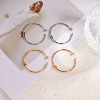 Silver Gold Hoop Polished Metal Earrings