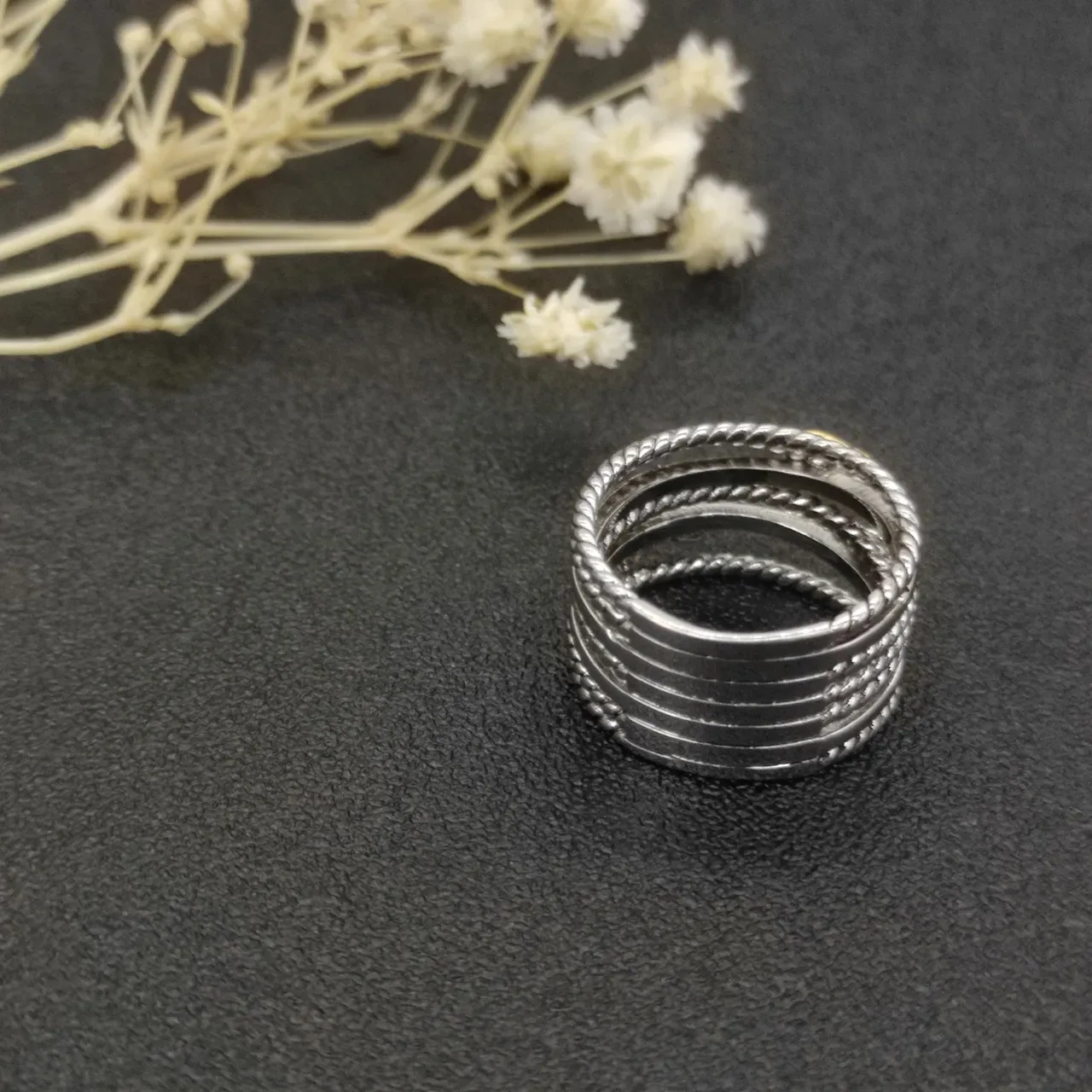 Silver Gold Multi-Band Twisted Rope Texture Ring 5