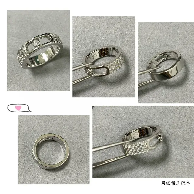 Silver Gold Pavé-Set Band Openwork Motif Ring 4