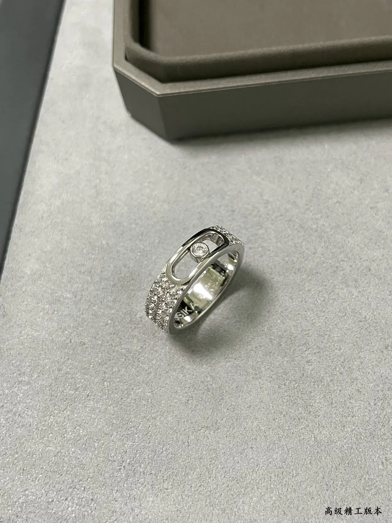Silver Gold Pavé-Set Band Openwork Motif Ring 6