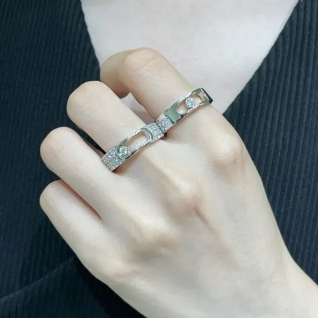 Silver Gold Pavé-Set Band Openwork Motif Ring 8