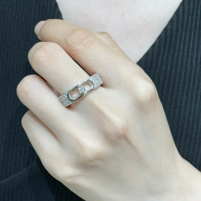 Silver Gold Pavé-Set Band Openwork Motif Ring 9