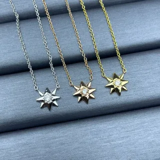 Silver Gold Star-Shaped Pendant Central Stone Setting Necklace