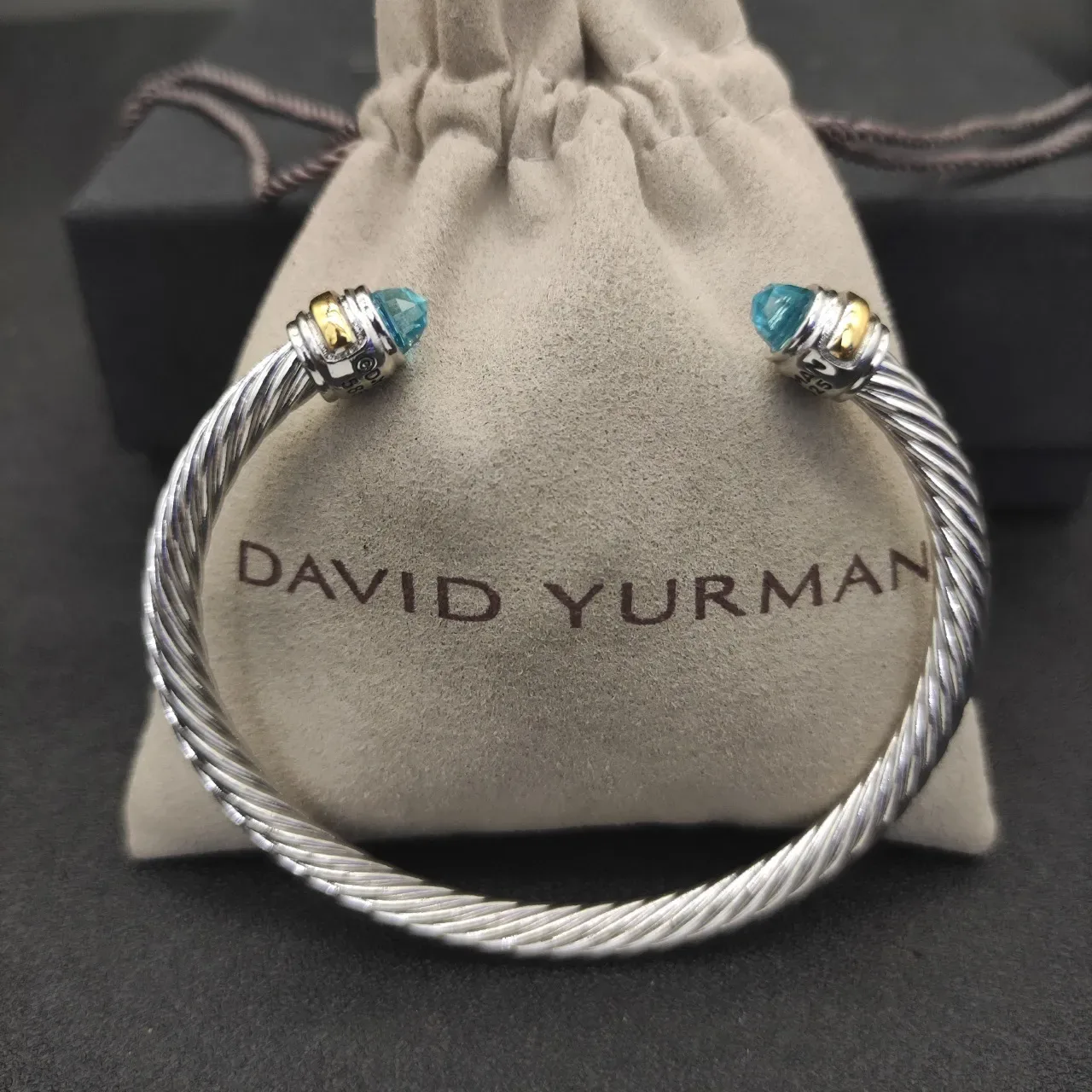 Silver Gold Twisted Cable Open Cuff Bracelet 3