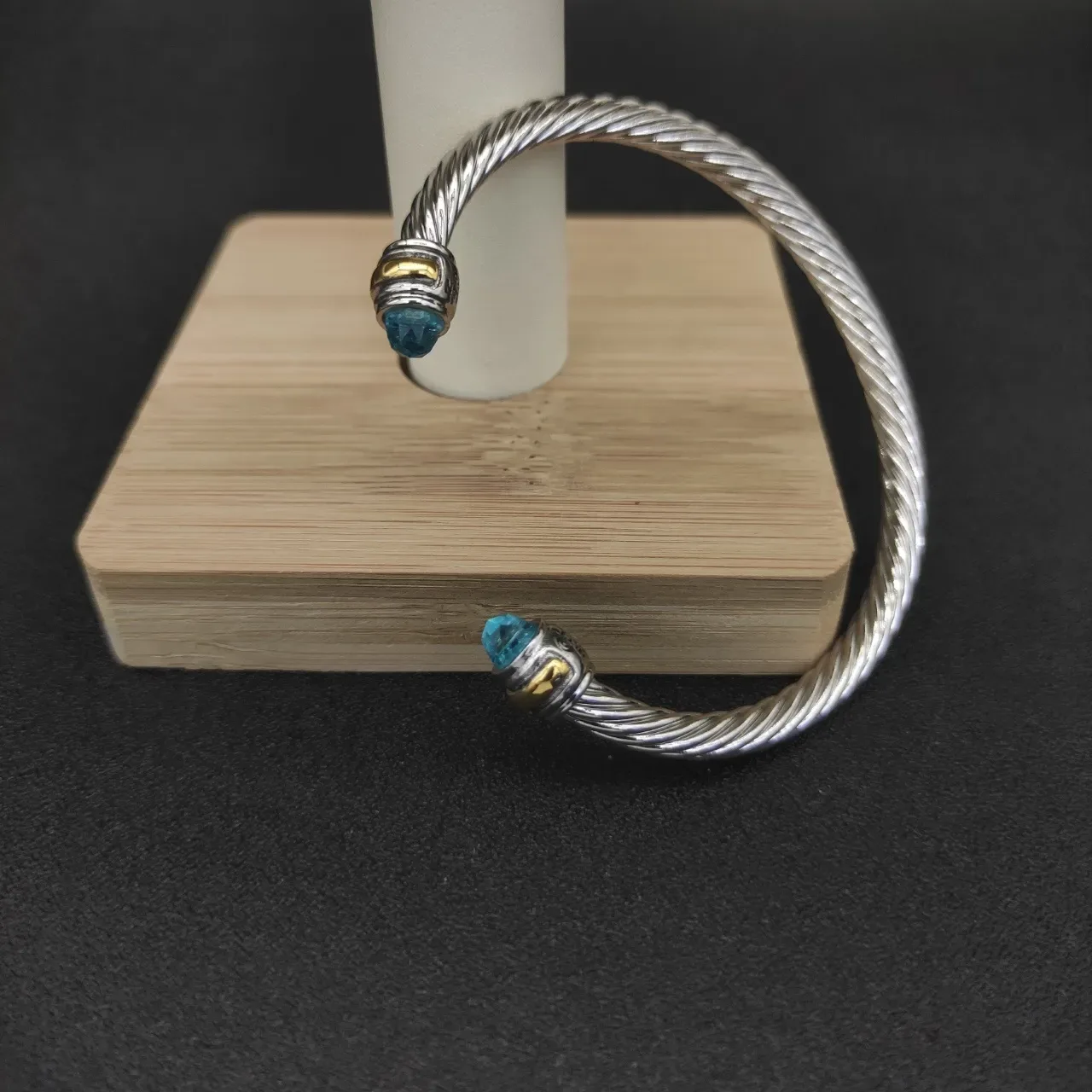 Silver Gold Twisted Cable Open Cuff Bracelet 6