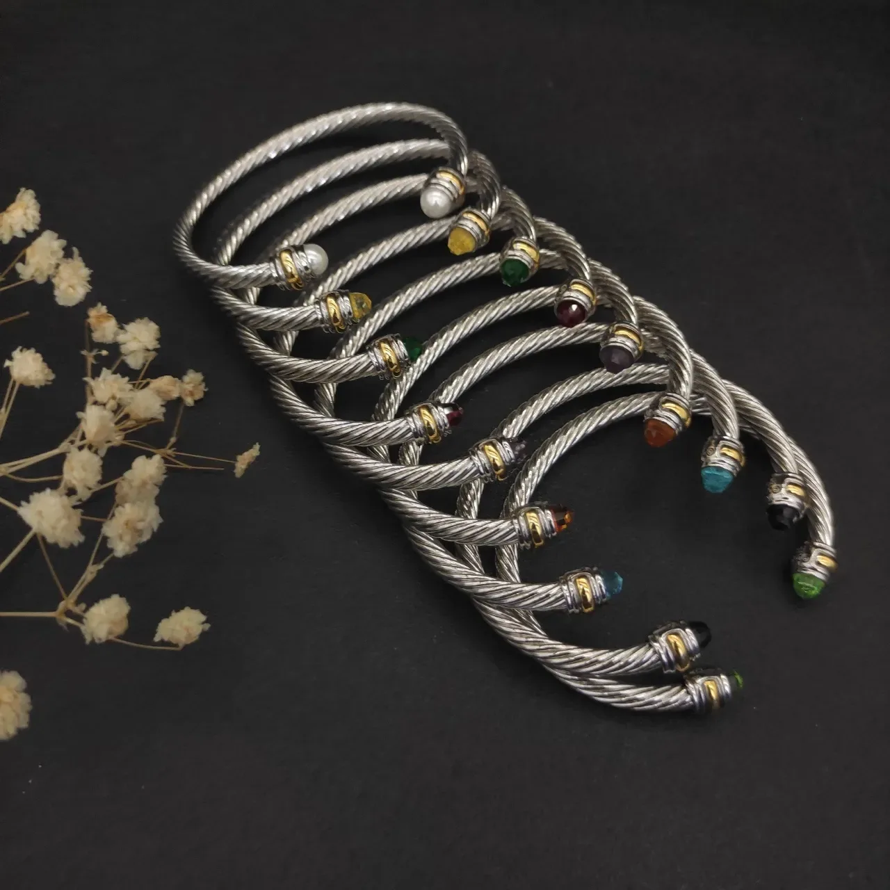 Silver Gold Twisted Cable Open Cuff Bracelet 9
