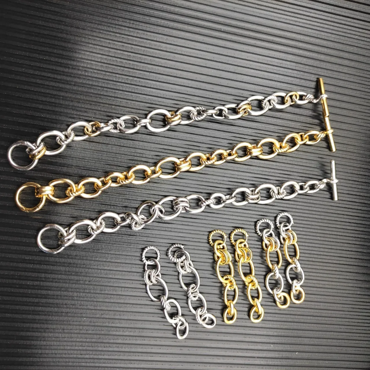 Silver Gold Twisted-Link Oval Chain Toggle Clasp Closure Bracelet 4