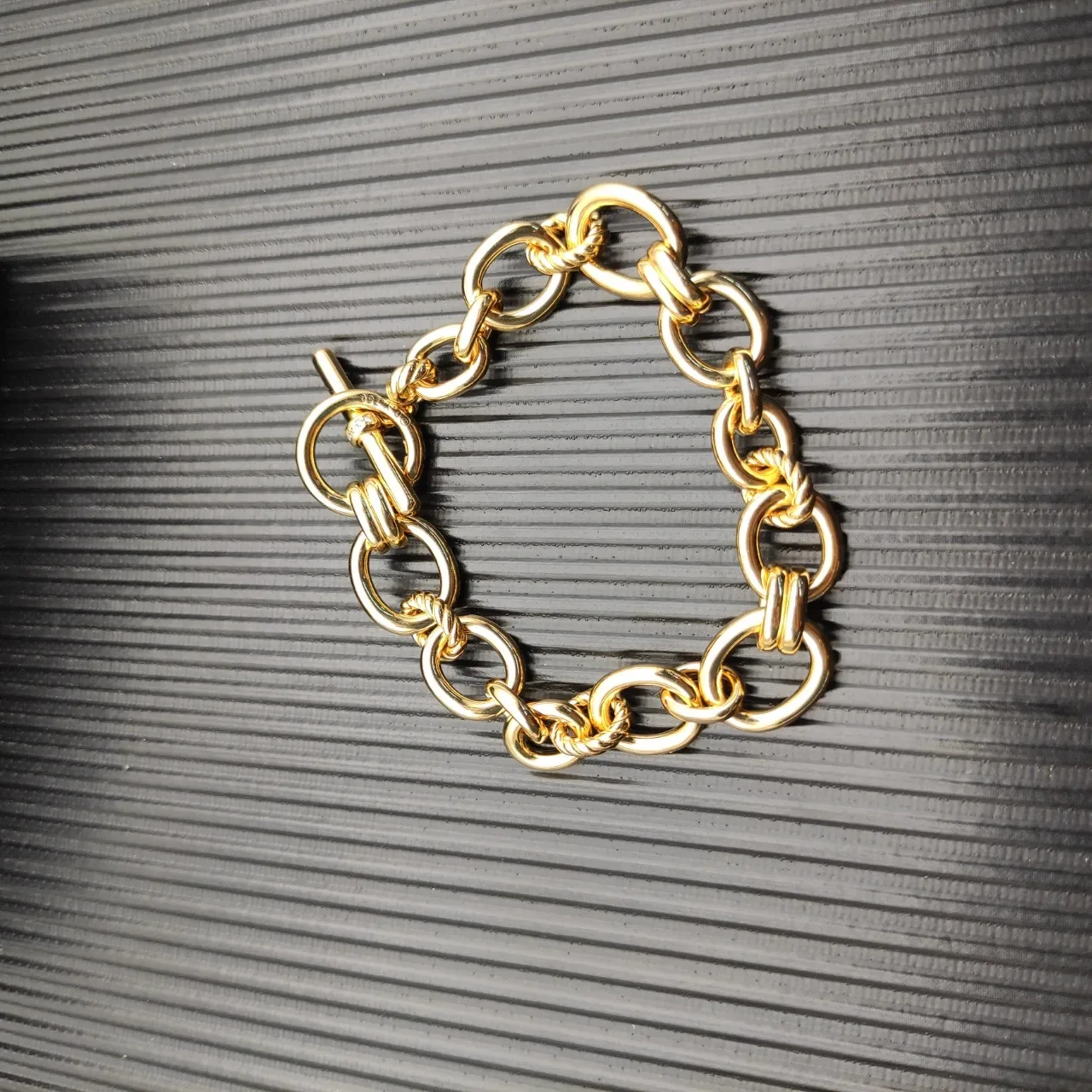 Silver Gold Twisted-Link Oval Chain Toggle Clasp Closure Bracelet 5