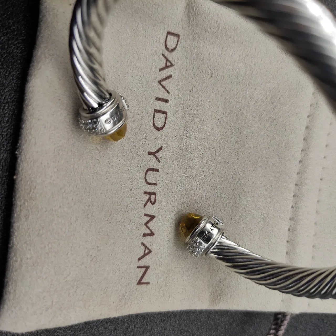 Silver Green Twisted Cable Pavé-Set Terminals Bracelet 2