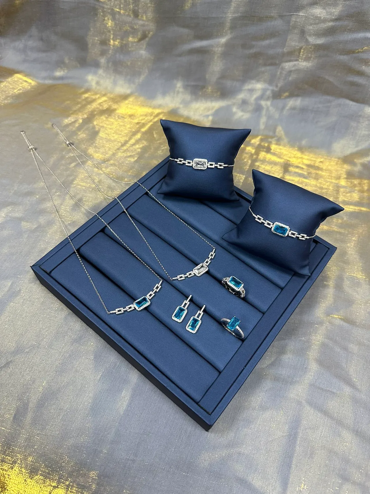 Silver Navy Link-Style Pavé-Set Bracelet 6
