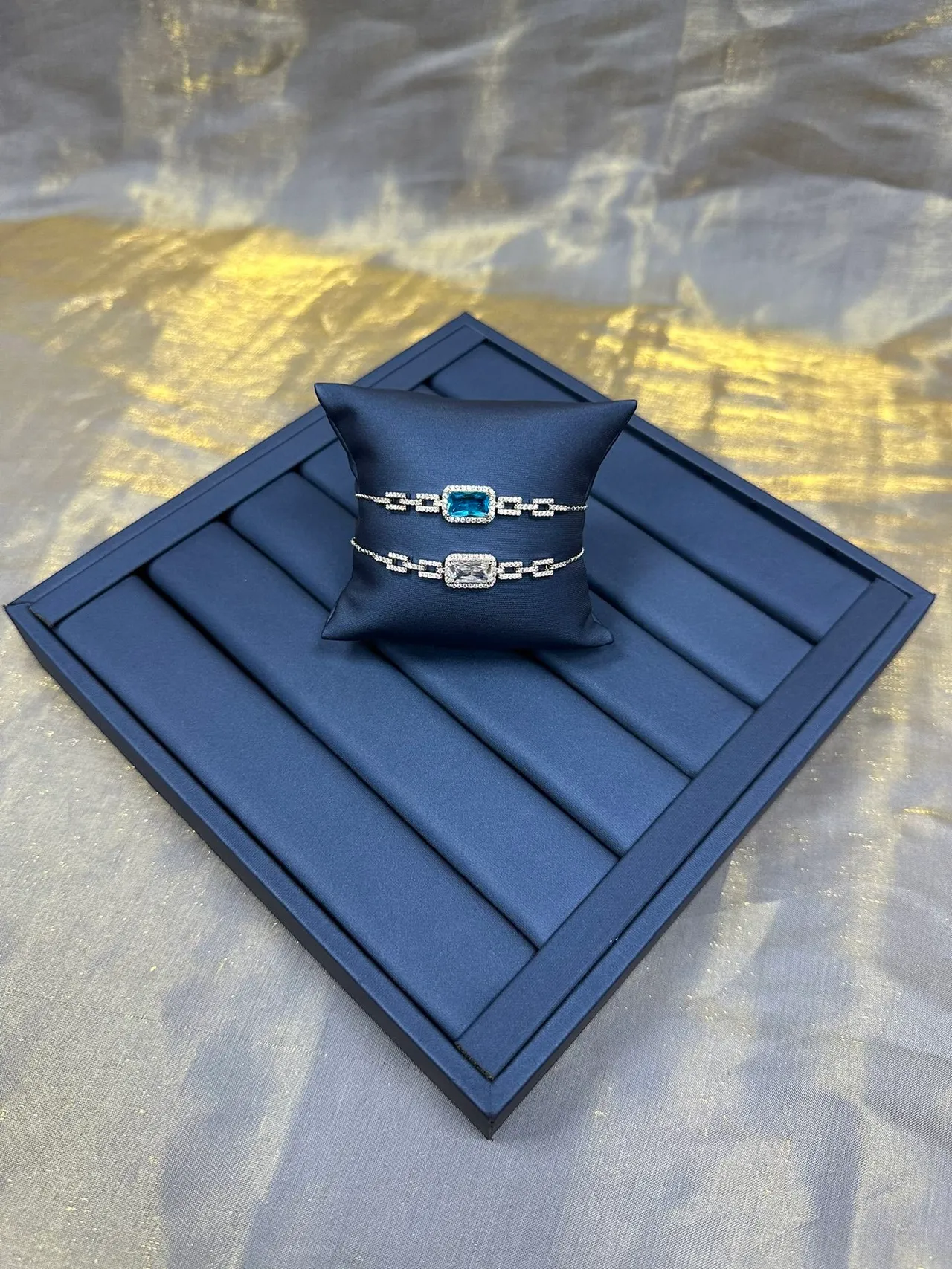 Silver Navy Link-Style Pavé-Set Bracelet 9