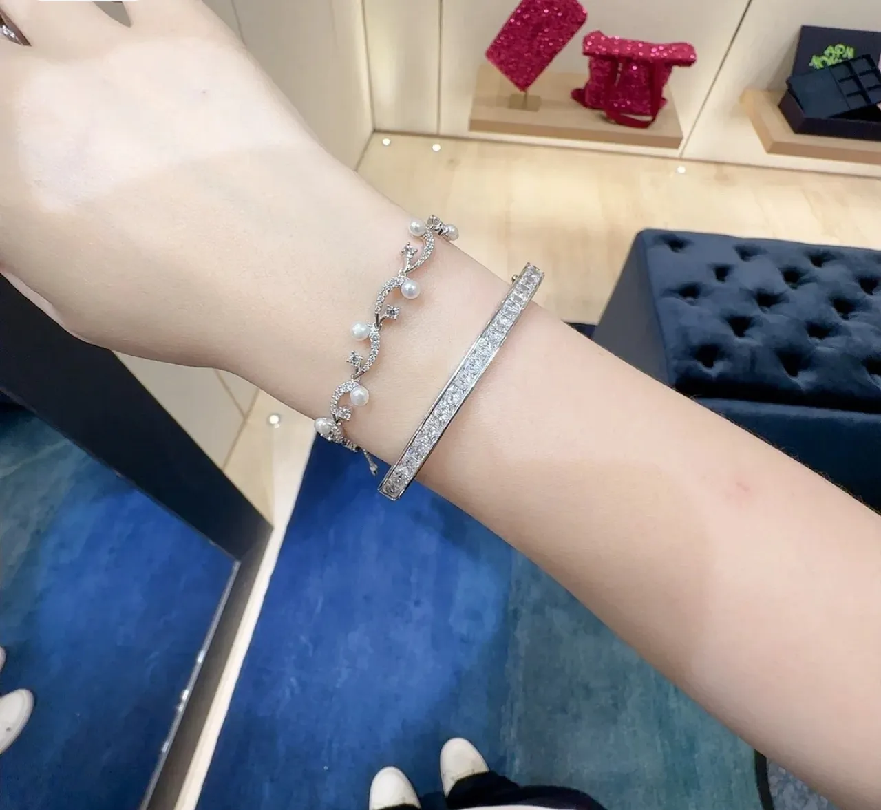 Bracelet en filigrane de vigne perles et cristal argent marine 3