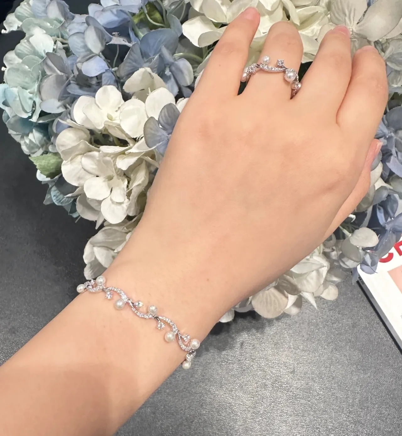 Bracelet en filigrane de vigne perles et cristal argent marine 4