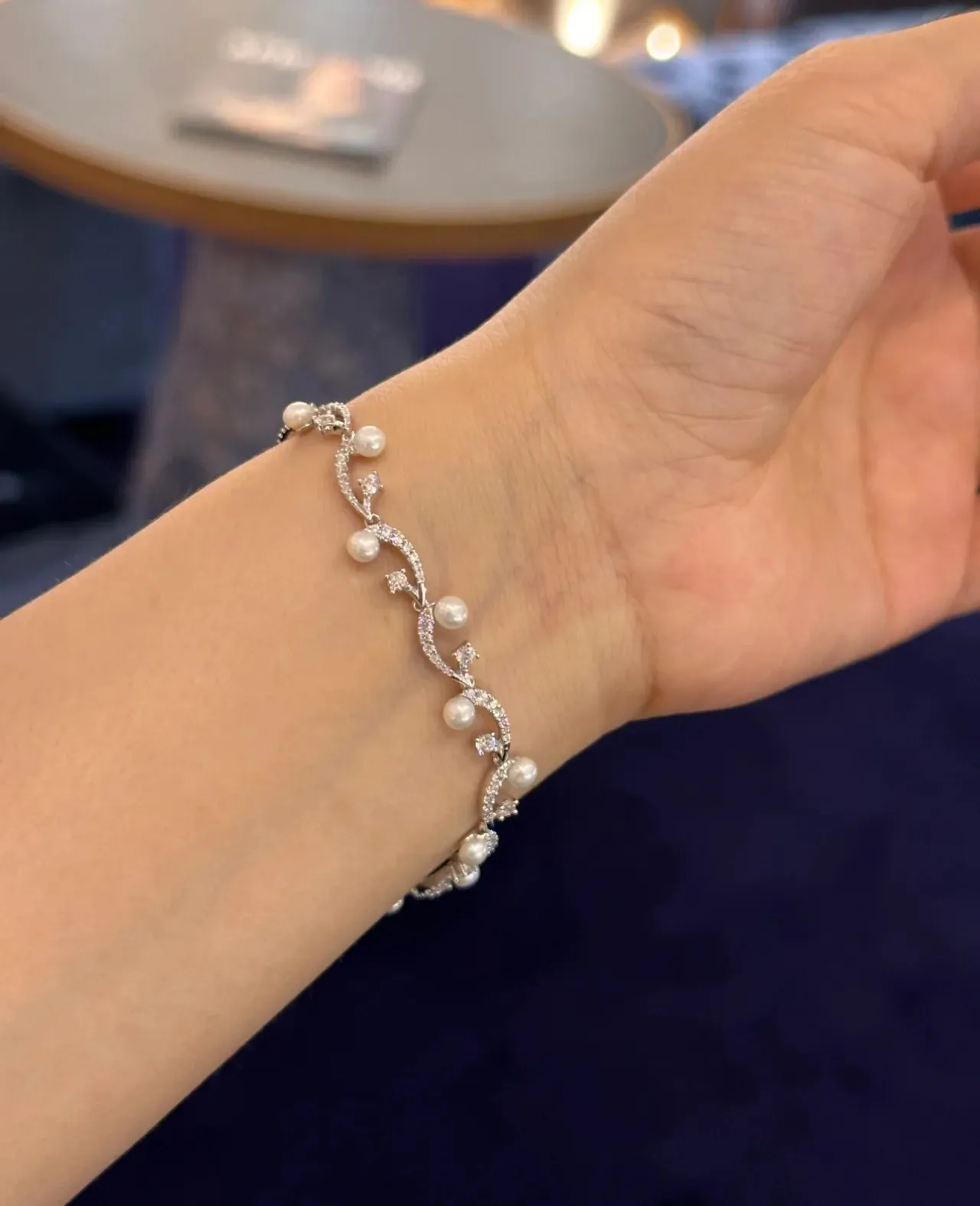 Bracelet en filigrane de vigne perles et cristal argent marine 5