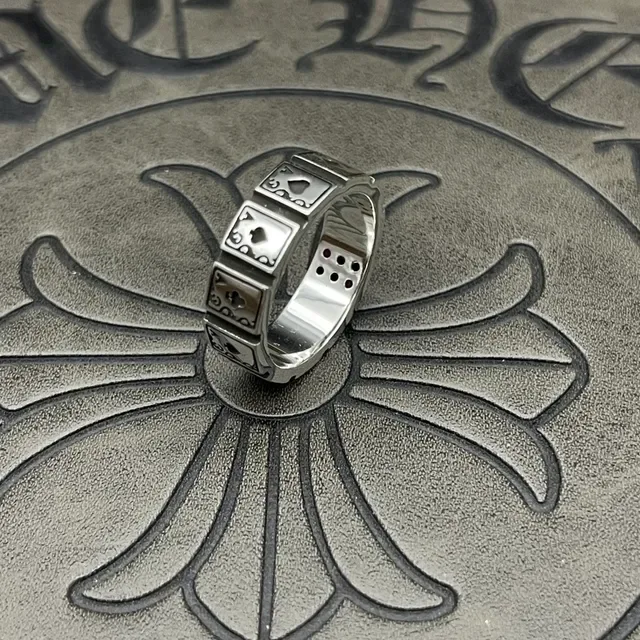 Silver Red Segmented Band Playing Card Motif Ring 7