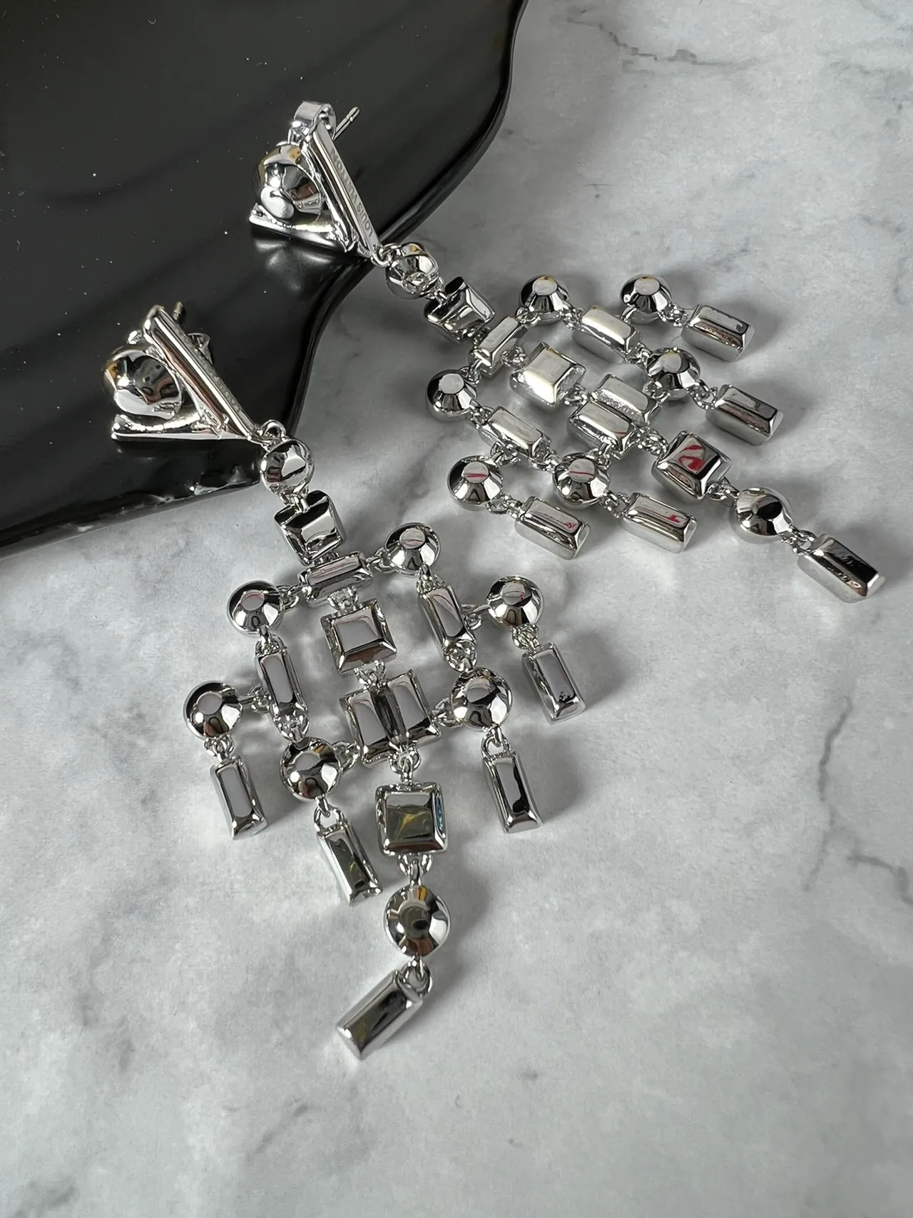 Silver-Tone Geometric Chandelier Dangling Earrings 6
