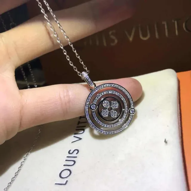 Silver-Tone Pavé Crystal Floral Rotating Circle Pendant Necklace 6