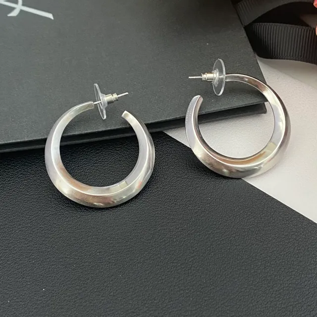Silver Tone Thick Curved Hoop Earrings 6