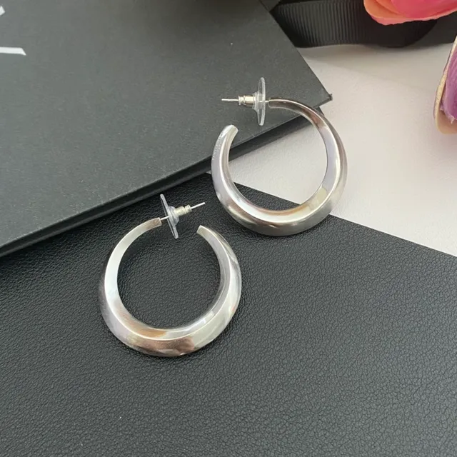 Silver Tone Thick Curved Hoop Earrings 8