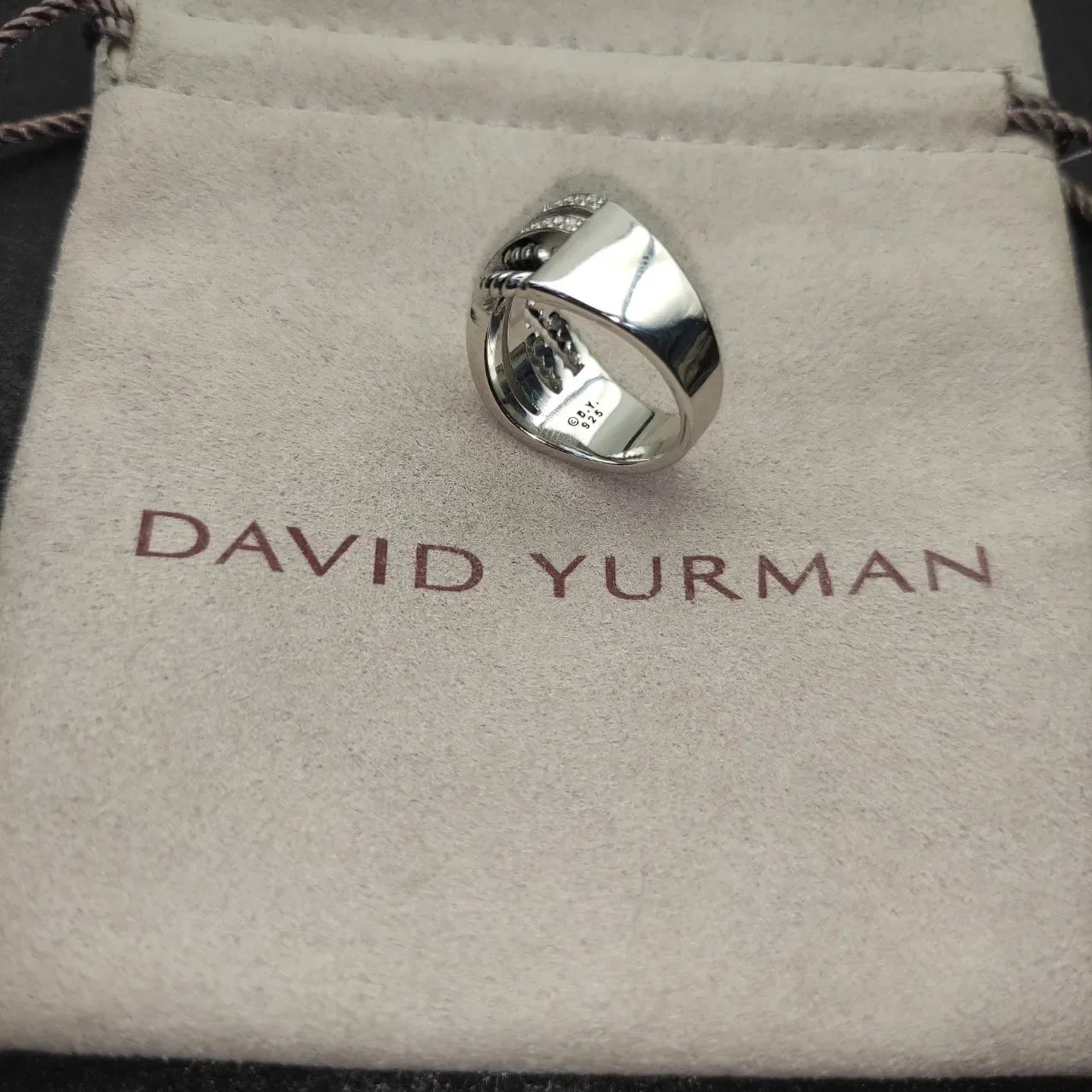 Silver-Tone Twisted Rope Pavé Crossover Ring 4