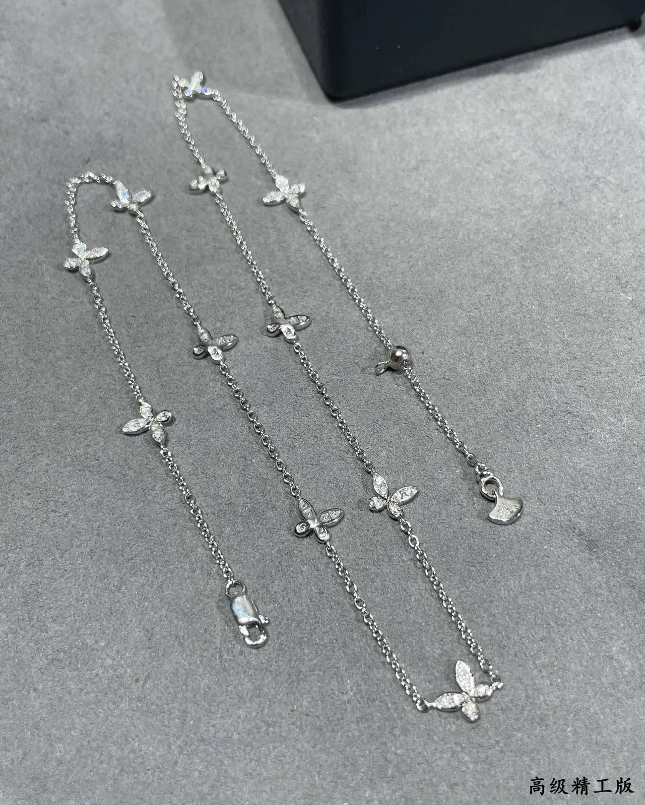 Silver-Toned Pavé Butterfly Motif Delicate Chain Necklaces 3